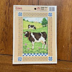 Vintage Golden Frame Tray Puzzle Cow Calf 12 Pieces 1983 