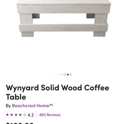 Shabby Chic White Solid Wood Coffee Table