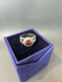 Sterling Silver Garnet And Cubic Zirconium Ring Size 7 