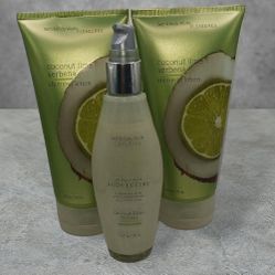 Coconu Lime Verbena 2- 6.4 oz. Shimmer Lotion and 1- 2.5 fl.oz. Purely Silk Body Lustre by Bath and Body Works Lustre is 95% full and lotions are 98% 