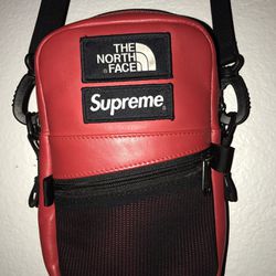 Supreme x North Face Red Leather Shoulder Bag