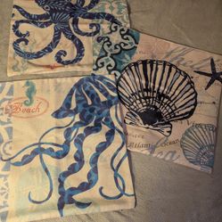 3 Beach Theme Decorative Pillow Covers 17" 