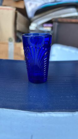 Art Deco-style cobalt blue shot glass