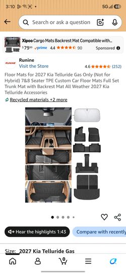 Runine TPE Floor Mats for 2027 Kia Telluride