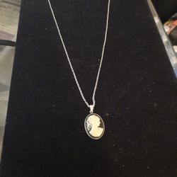 Vintage Sterling Silver Necklace with Sterling Silver Cameo Charm By Tashi