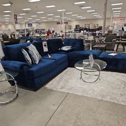 Groovy Navy Oversized Plush Sectional W/ Ottoman And Swivel Chair Option