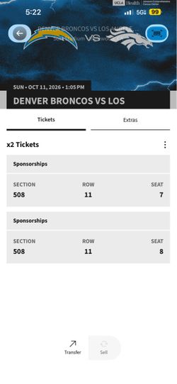 Broncos vs chargers pair of tickets