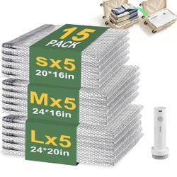 Vacuum Seal Bags for Clothing with Wireless Electric Pump - Travel & Home Use, 15 Pack Ideal Space Saver Vacuum Storage Bags, Ultimate Travel Vacuum B