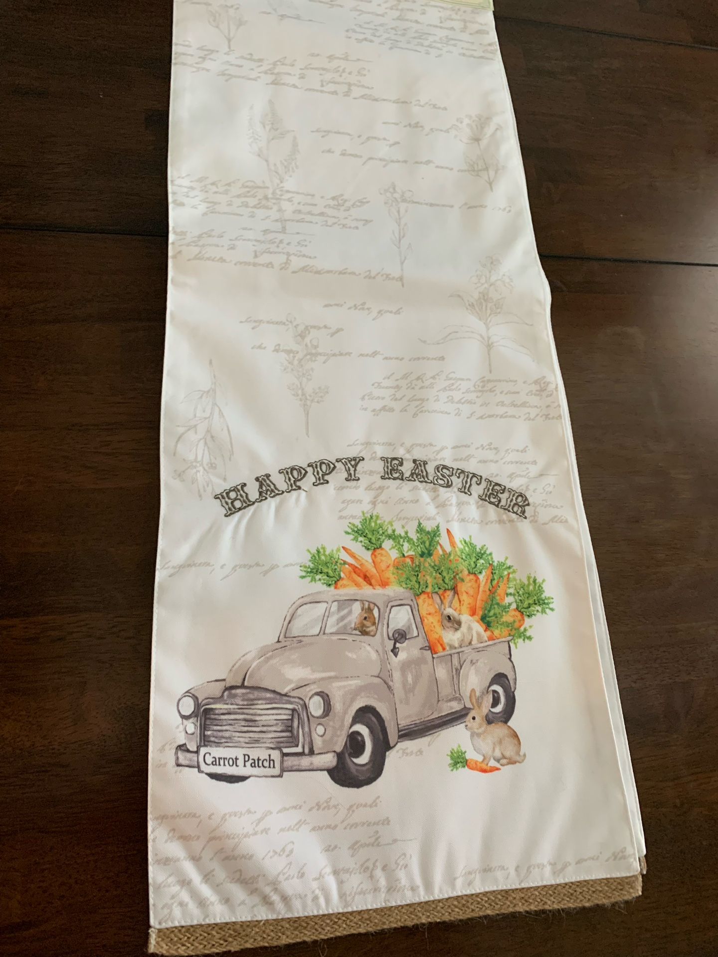 13 By 72 Inches Long Easter Truck Table Runner W/ Weaved Trim & Other Accents