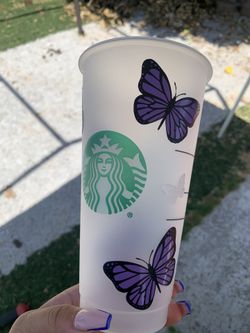 Customized Starbucks Cup with butterflies