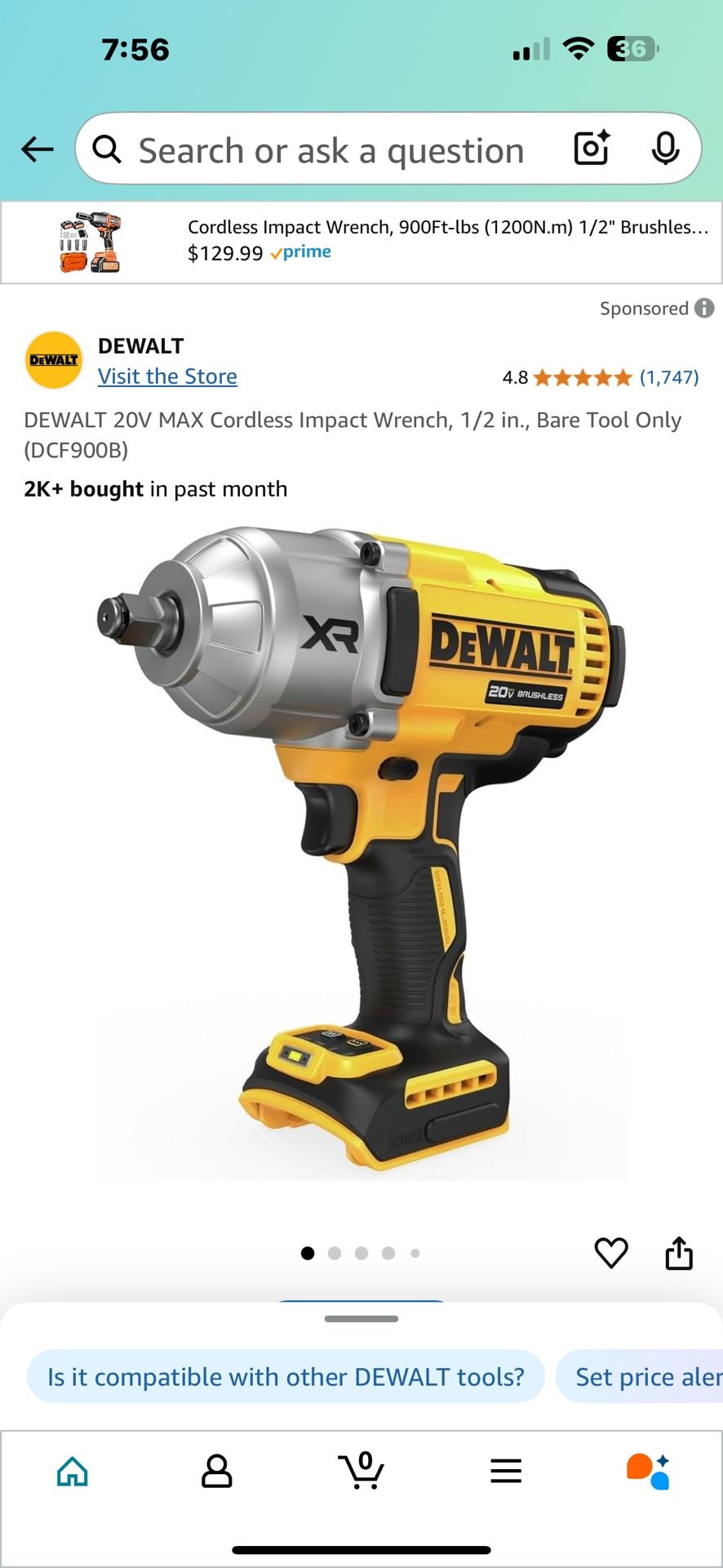DEWALT 20V MAX Cordless Impact Wrench, 1/2 in. 