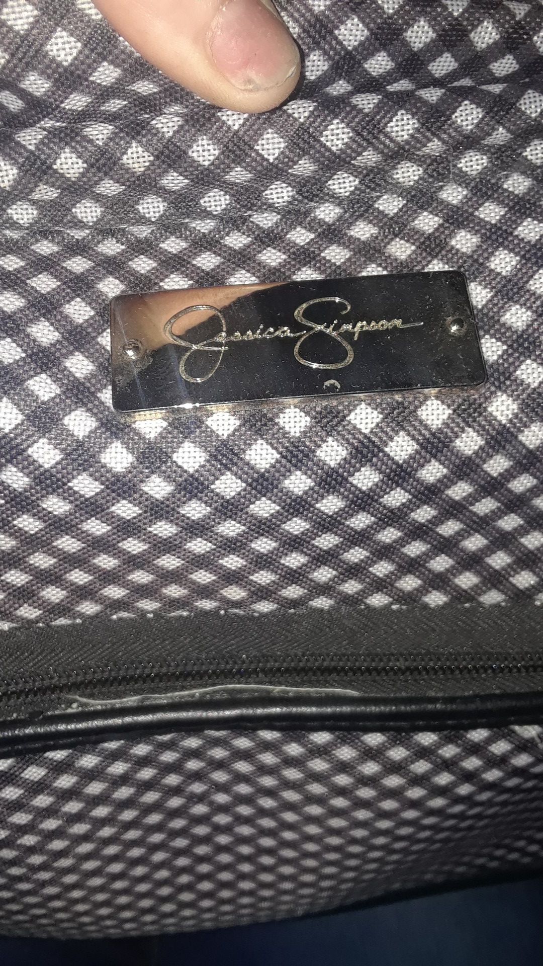 Jessica Simpson Luggage 20” Rolling Duffel Bag Black and white gingham NWT