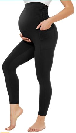 Maternity Leggings Over The Belly with Pockets - Workout Yoga Pregnancy Pants