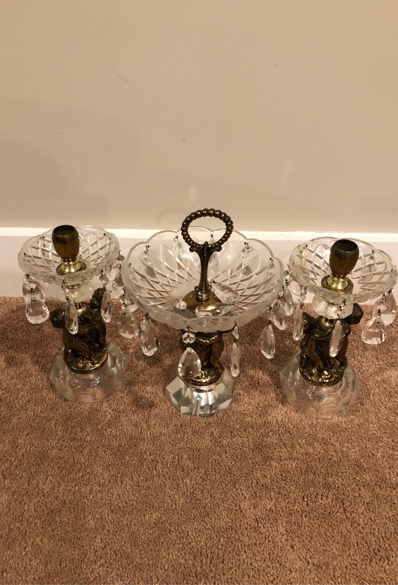 Glass Cherub candle holders with candy dish