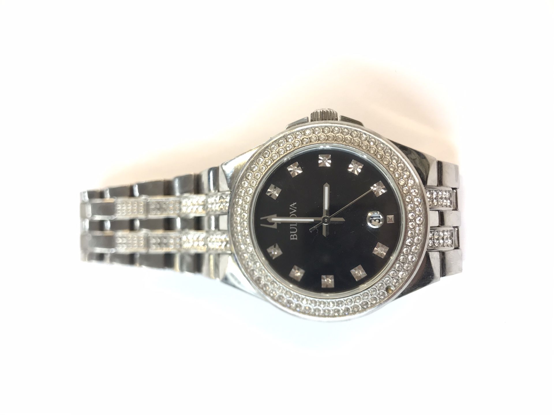 Bulova men silver tone crystal watch