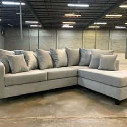 New Grey Sectional With Pillows