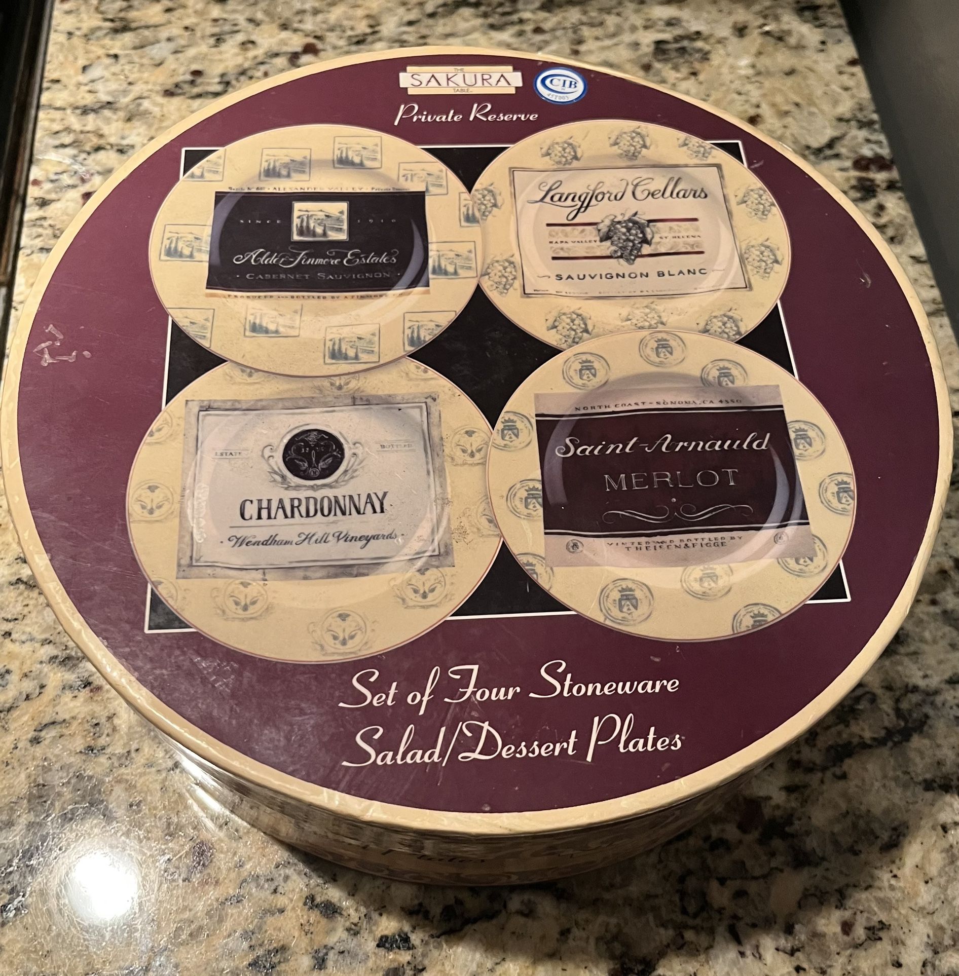 Wine Themed Set of 4 Salad/ Dessert Plates