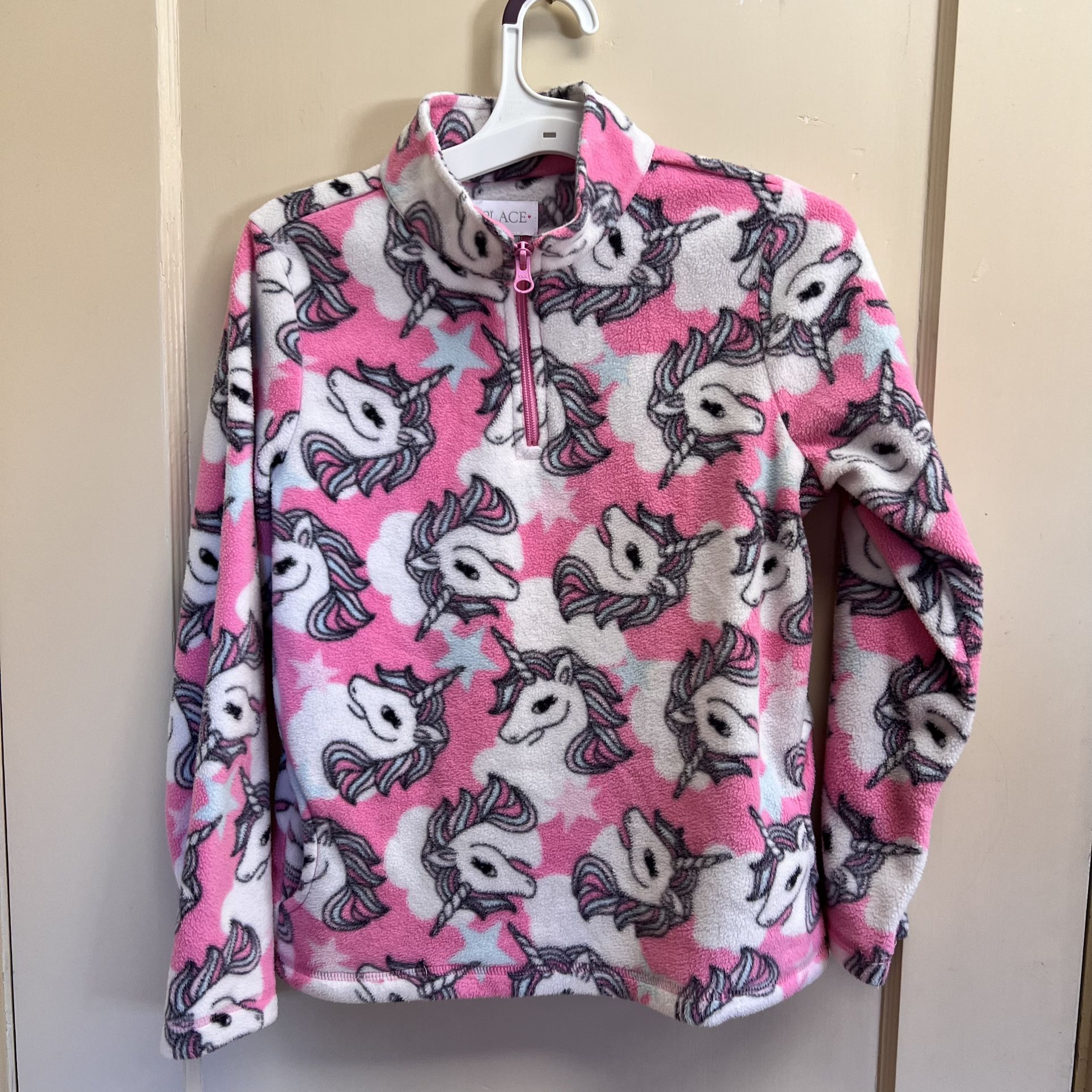 Place Girls Pink Unicorn Fleece 1/4 Zip Sweater Size 10/12