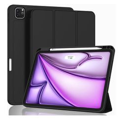 New iPad Air 13 Inch Case (M2) 2024 with Pencil Holder, Trifold Stand Smart Case with Soft TPU Back,Auto Wake/Sleep (Black)