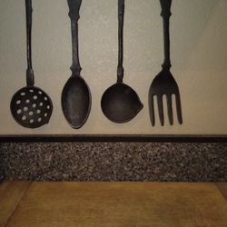 Vintage Cast Iron Utensil Decor Set