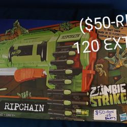 Nerf Zombie Strike Rip Chain Auto Fire Soft Dark Launcher With 120