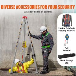 Confined Space Tripod Kit, Confined Space Tripod 8' Legs and 98' Cable, Confined Space Rescue Tripod 32.8' Fall Protection, 2600 lbs Winch, Harness, S