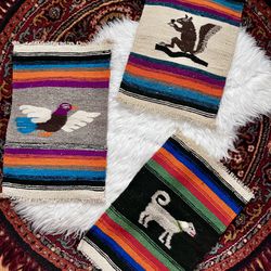 Vintage Zapotec Mexican Wool Tapestries Bird Dog Squirrel Small Table Placemat Rug