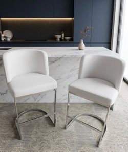 Modern Counter Height Bar Stools Set of 2 – Upholstered PU Leather/Velvet, 26” Seat Height, Metal