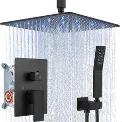 Aolemi Ceiling Mount Shower Faucet Set with Handheld Spray High Pressure Shower Faucets Sets Complete Rough-in Valve and Shower Trim Kit System Includ