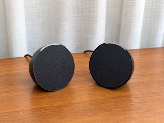 Two Amazon Echo Pop speakers — charcoal
