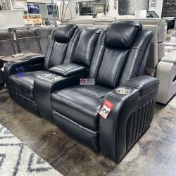 POWER Sofa and Loveseat Recliner Set BLACK