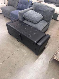 Veblen Modern Black Upholstered Faux Leather Storage Ottoman Tufted Bench with Flip Top