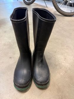 Black Rubber Rain Boots with Green Sole