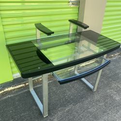 Glass Desk With Pullout Keyboard Shelf 