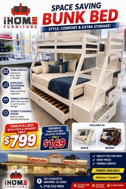 Twin over full Sz bunk beds option for twin trundle