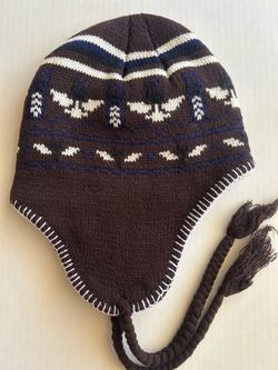 Brown cotton knit hat with earflaps for children
