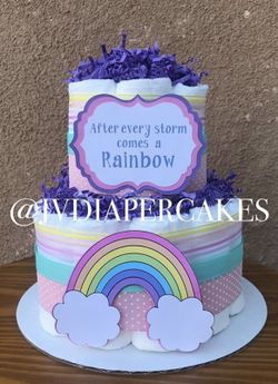 2 tier purple rainbow diaper cake great for baby showers