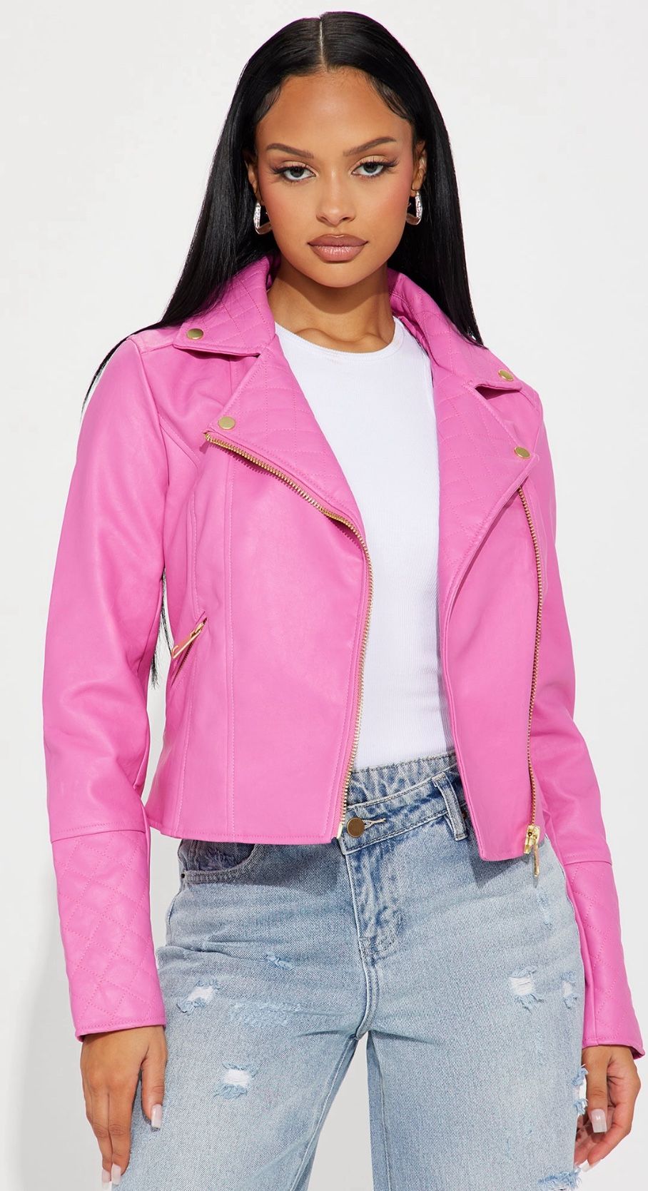 Pink faux Leather Jacket