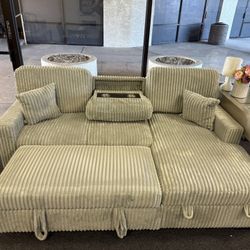 Grey Corduroy Sleeper Sofa With Storage Chaise And Drop Down