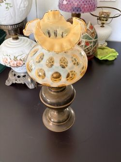 vintage Fenton Honeysuckle Opalescent Coin Dot Lamp 1940s