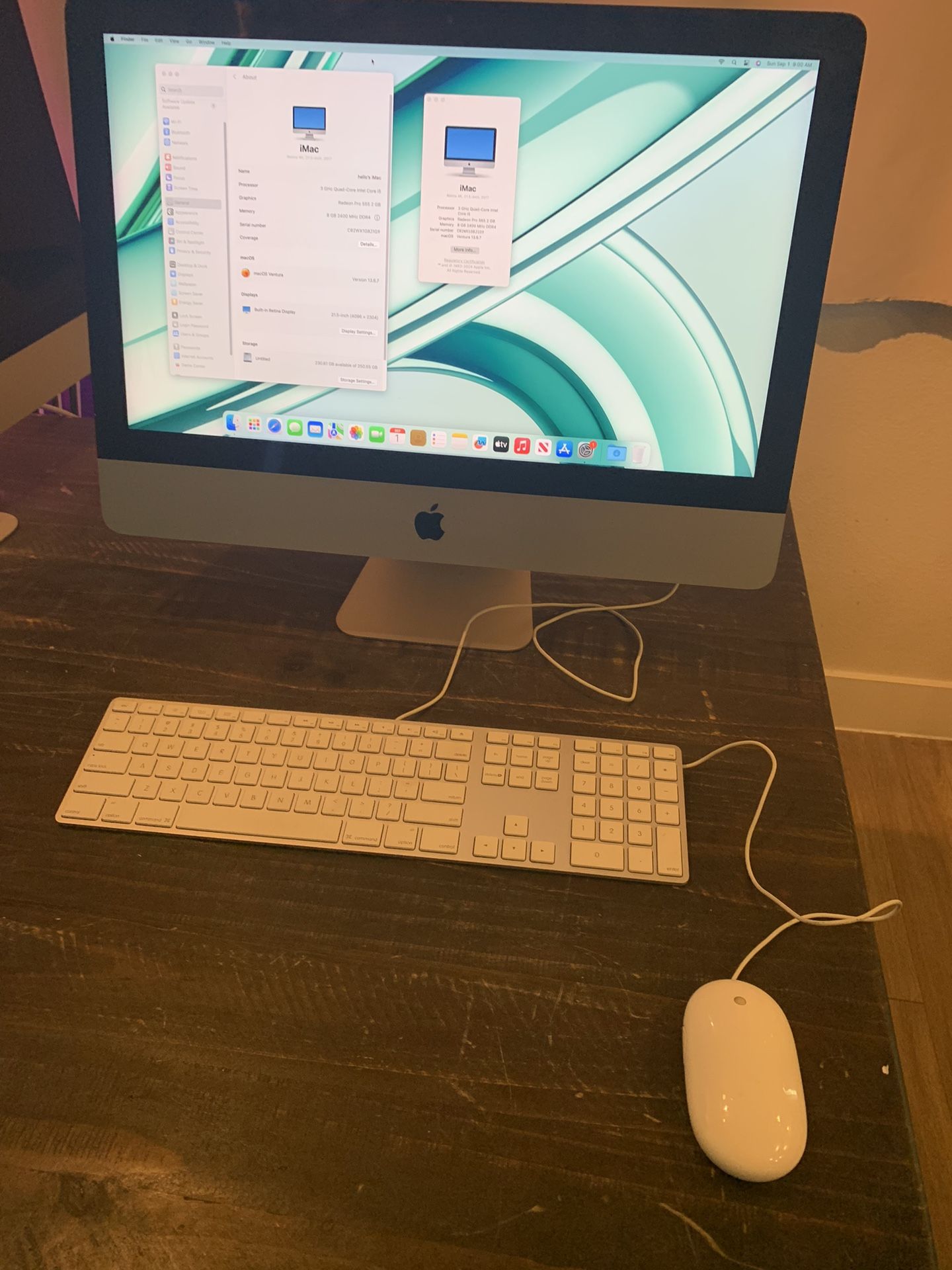 2017 Apple iMac 21.5-inch 4K Retina display 8gb Ram 256gb Ssd. Ventura macOS. Apple Wired Keyboards And Mouse. Works Great