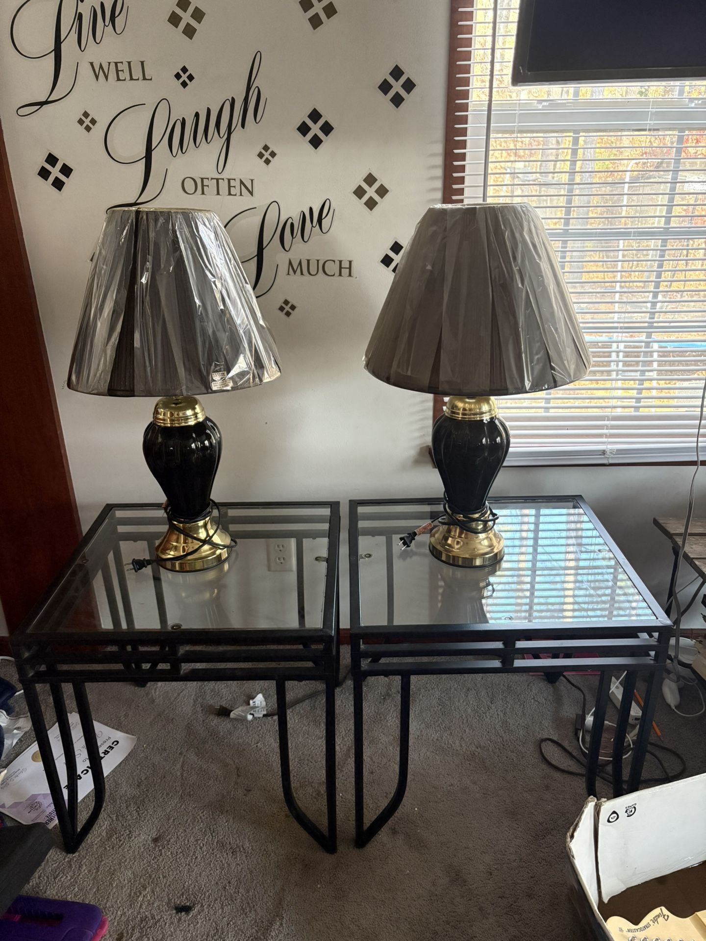 Two End Tables And Lamps