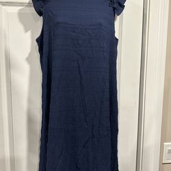 Navy Textured Dress with Ruffle Accents - Size XL  