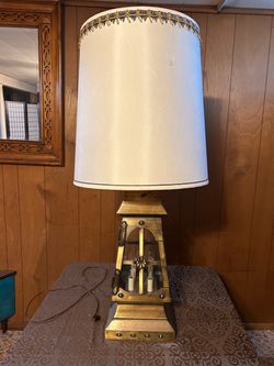 Vintage Brass-Tone Lantern Table Lamp w/ Original Shade – For Repair