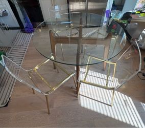 Crate & Barrel Round Glass Dining Table with 4 Lucite Chairs
