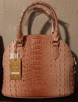 New Zen Pink Leather Collection Vegan Faux Croc Purse with Matching Stap and Wallet.