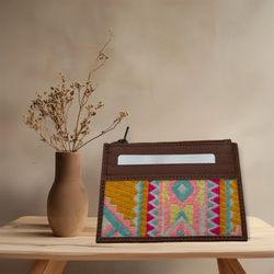 Myra Bags Desert Sunshine Canvas, Leather Card Holder~RFID Block~Slots~Zip~New