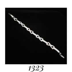 7" x 7.5mm Solid Sterling Silver X & Bar Link Bracelet. Mint. BOMA, Thailand