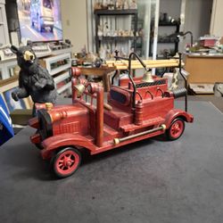 Vintage Old Wood Fire Truck, Folk Art Handmade & Painted 11.75L X 6.5"H X 4.25"W