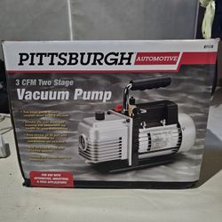 Practically new Pittsburgh 3 CFM Two-Stage Vacuum Pump. Used only once. Comes in the original box. This is the 2-stage model that pulls a much deeper 